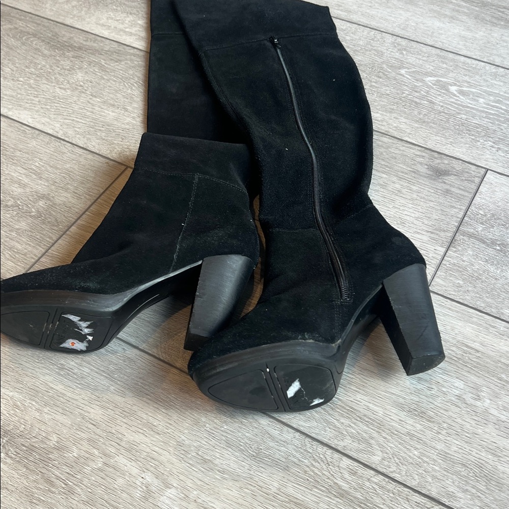 Nine West Suede Black over the knee Women's heeled Boots size 7 - Picture 7 of 8